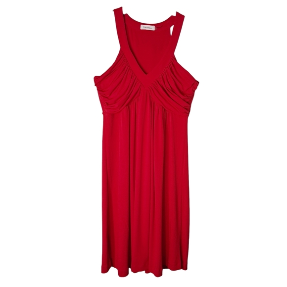Calvin Klein Dresses & Skirts - Calvin Klein Red Midi Dress Size 8 Sleeveless V-Neck Fit & Flare